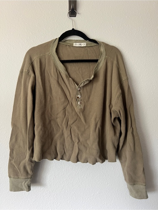 NATURAL LIFE Tops - NATURAL LIFE Green Waffle Buttoned Hanley Long Sleeve Thermal Tee